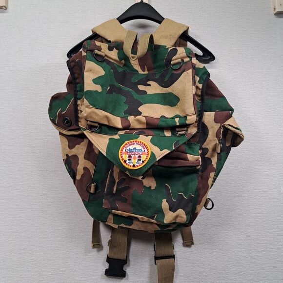 Unbranded Other - Woodland Camo Canvas Rucksack Backpack Vintage Scout Patch Gorpcore Daypack